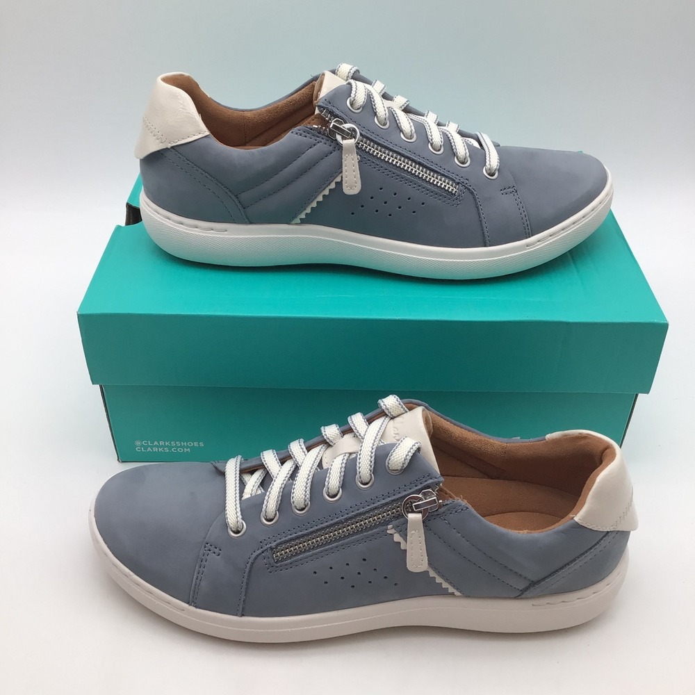 Clarks Nalle Zen Blue Leather Side Zip Fashion Sneakers Womens Size 11 M NEW